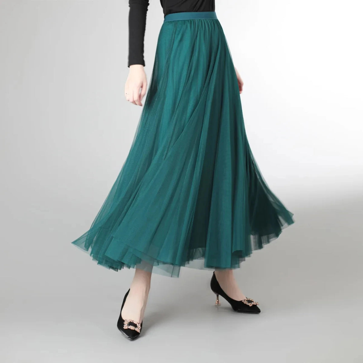 Mesh Tulle Skirt Women Elastic High-waisted A Line Beach Dance Wedding Party Mesh Pleated Maxi Long Skirts Women Korean Fashion